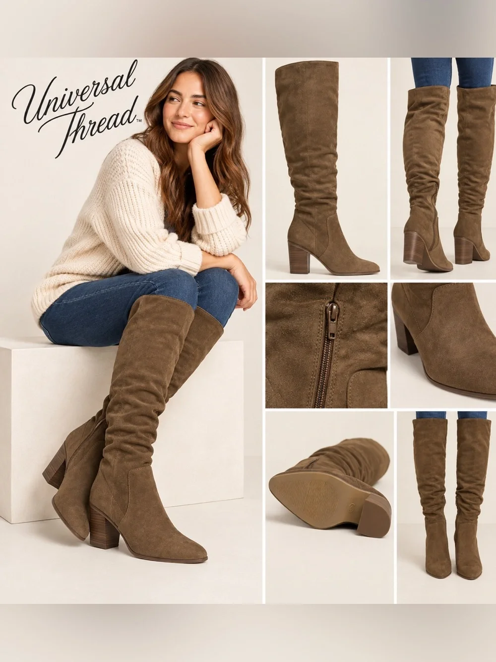 Universal Thread Brown Wide Calf Knee High Boots Size 8 WC NWT